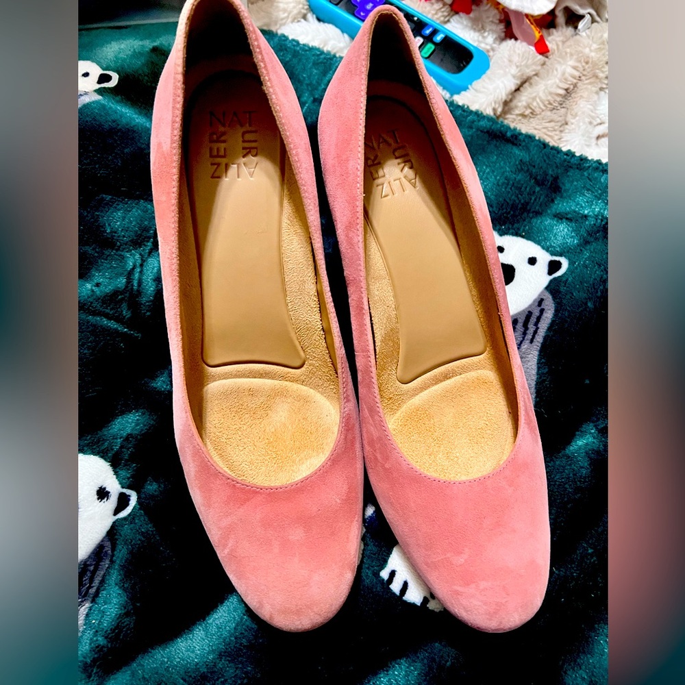 Naturalized suede pink heels. So comfortable. Not ever used